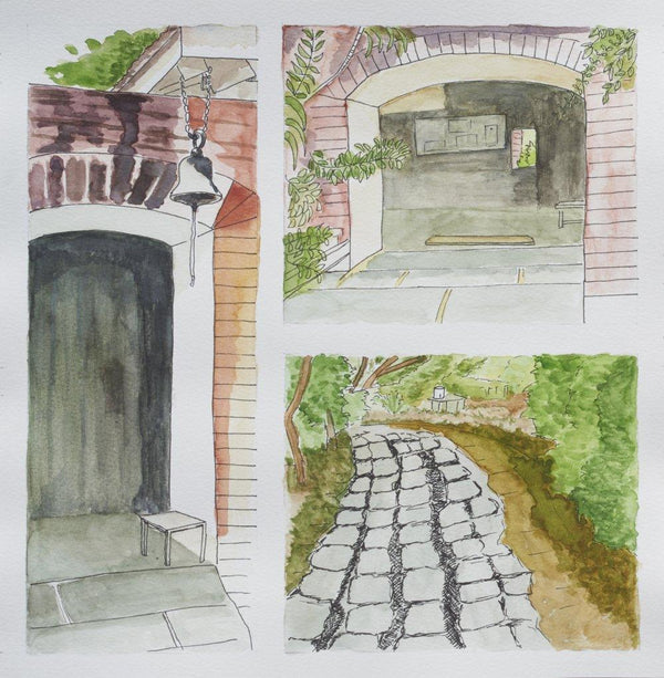 Nature watercolor artcontent titled 'Welcoming Pathways', 11x11 inches, by artist Srinivasan R on paper