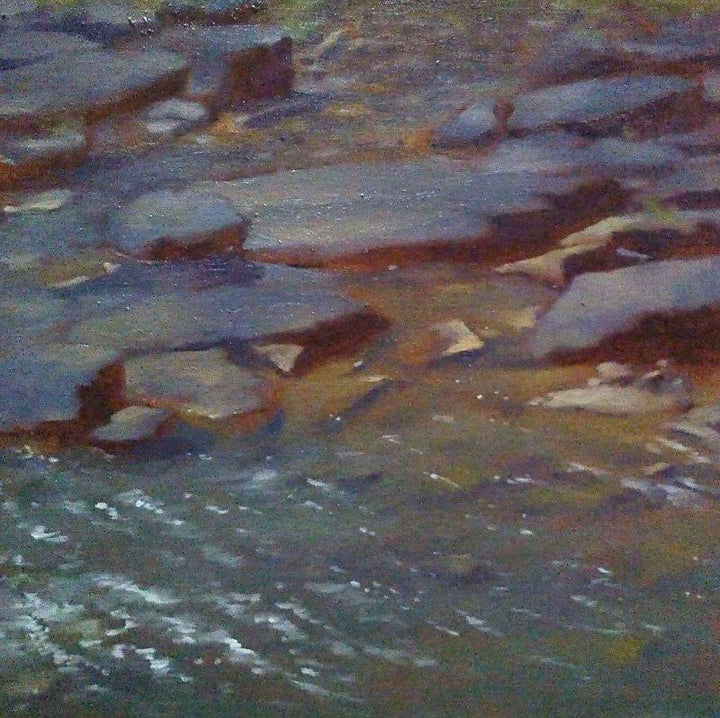 Nature oil painting titled 'WETNESS 1', 18x18 inches, by artist Uday Farat on Canvas