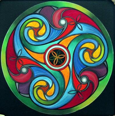 Abstract acrylic painting titled 'Wheel Of Life', 36x36 inches, by artist Manju Lamba on Canvas