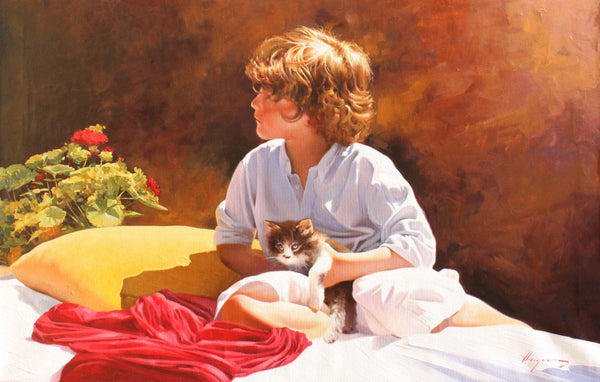 Figurative oil painting titled 'Where are you looking at', 26x39 inches, by artist Jose Higuera on Canvas