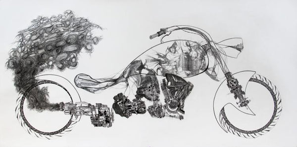 Lifestyle pen drawing titled 'Where There's Smoke There's Fire', 48x28 inches, by artist Akshay Tijare on Canson Paper