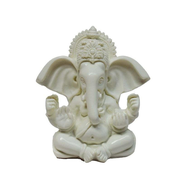 Religious craft titled 'White Chaturbhuj Lord Ganesha with Crown', 4x4x2 inches, by artist E Craft on Synthetic Fiber