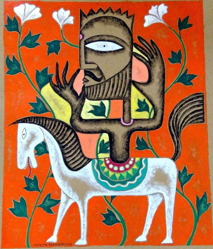 contemporary acrylic painting titled 'White Flower Hunt', 30x25 inches, by artist Ranjith Raghupathy on Cardboard