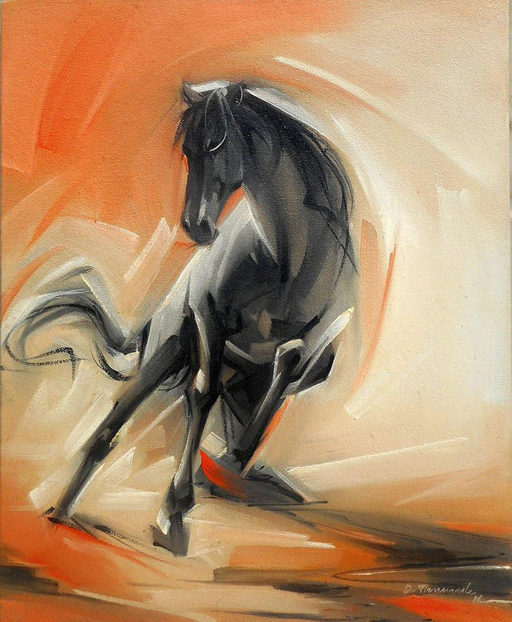 Animals acrylic painting titled 'White Horse 2', 24x18 inches, by artist D Tiroumale on Canvas