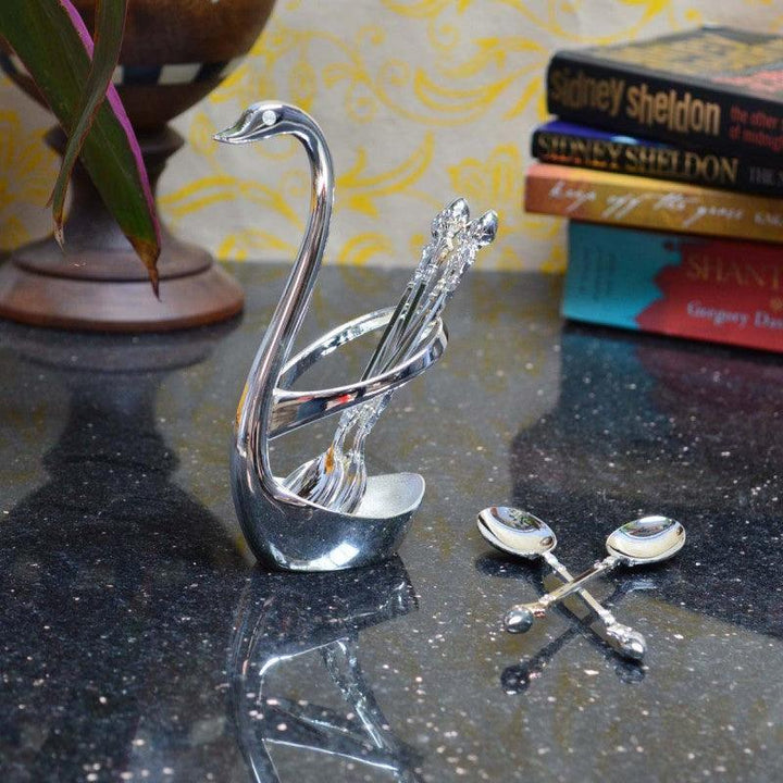 Lifestyle craft titled 'White Metal Swan Spoon Holder', 6x3x2 inches, by artist E Craft on Metal