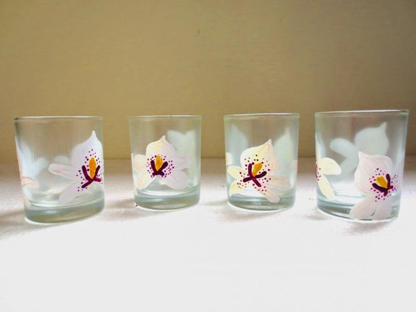 Lifestyle craft titled 'White Orchid Glasses', 3x2x3 inches, by artist Rithika Kumar on Glass