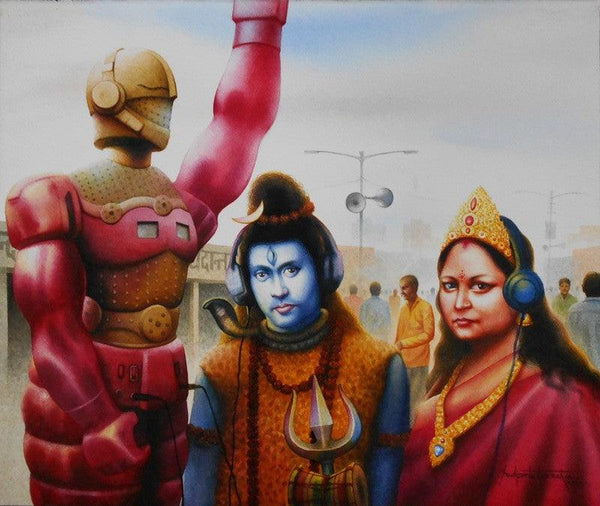 Figurative watercolor painting titled 'Who Are Listening Futurebahuroop', 18x22 inches, by artist Sudipta Karmakar on Paper