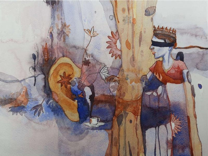 contemporary watercolor painting titled 'Wife', 13x10 inches, by artist Kamlesh Patidar on Fabriano paper