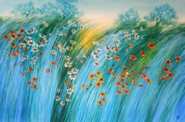 Nature oil painting titled 'Wild Beauty 1', 48x72 inches, by artist Swati Kale on Canvas