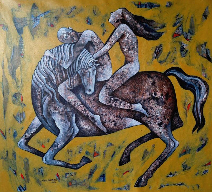 Figurative acrylic painting titled 'Wild Horse', 45x42 inches, by artist Ranjith Raghupathy on Canvas