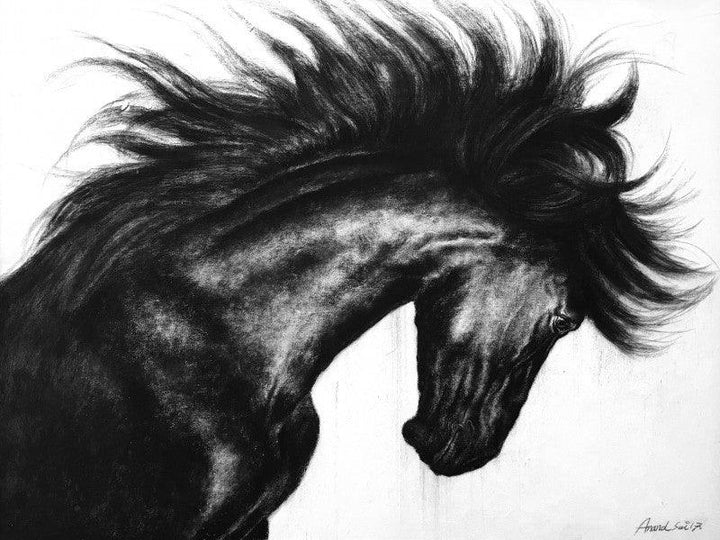 Animals charcoal painting titled 'Wild Spirit 1', 36x48 inches, by artist Anand Sai on Canvas