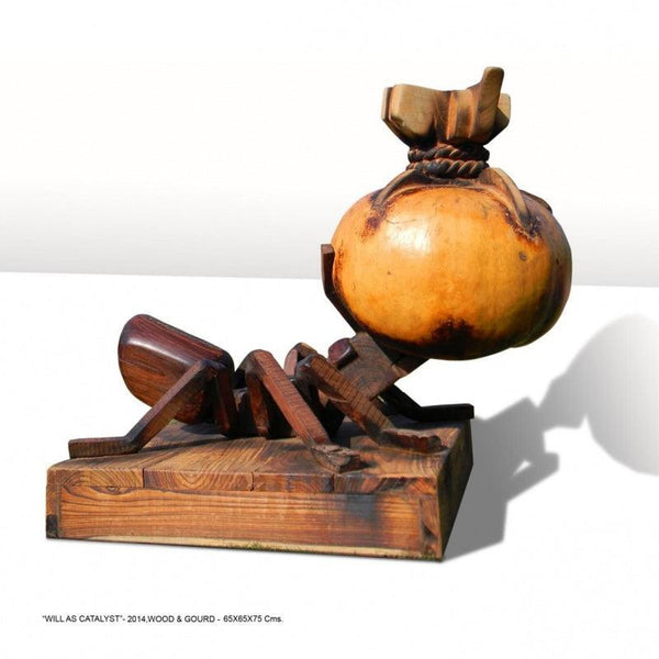 Lifestyle sculpture titled 'Will As Catalyst', 26x30x26 inches, by artist Indira Ghosh on Gourd and Wood