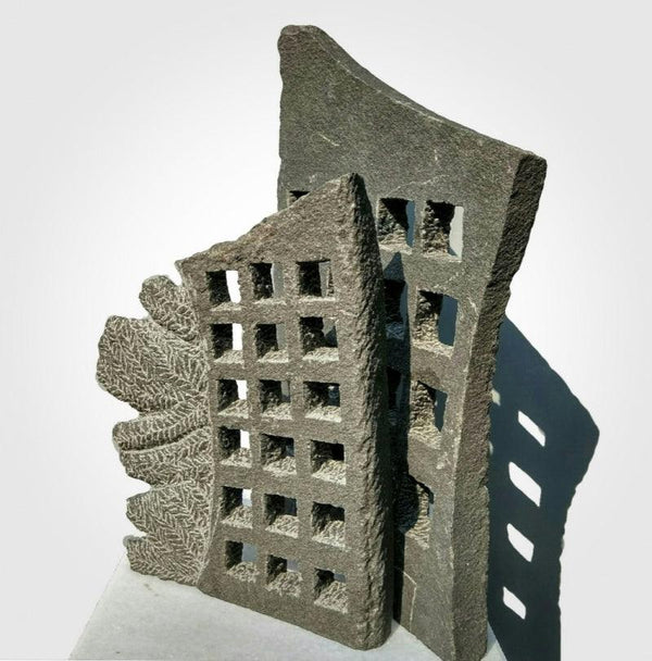 Cityscape sculpture titled 'Window 3', 17x11x8 inches, by artist Yogesh Lokhande on Stone