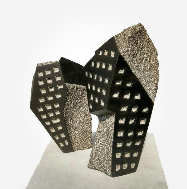 Cityscape sculpture titled 'Window 4', 11x10x7 inches, by artist Yogesh Lokhande on Stone