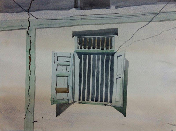 Landscape watercolor painting titled 'Window Of a Wall', 12x16 inches, by artist Kiran Gunjkar on Handmade Paper