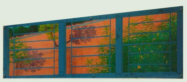 Landscape acrylic oil painting titled 'Window Perspective', 180x24 inches, by artist PROTYUSHA MITRA on Canvas