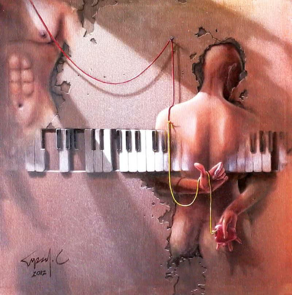 Figurative acrylic oil painting titled 'Wings Of Music', 36x36 inches, by artist Gopal Chowdhury on Canvas