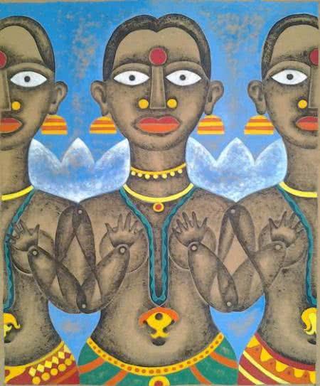 Figurative acrylic painting titled 'Winter', 30x25 inches, by artist Ranjith Raghupathy on CardBoard