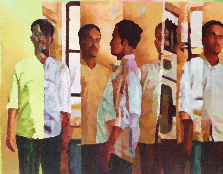 Figurative oil painting titled 'Within 9', 48x60 inches, by artist Sameer Gorde on Canvas