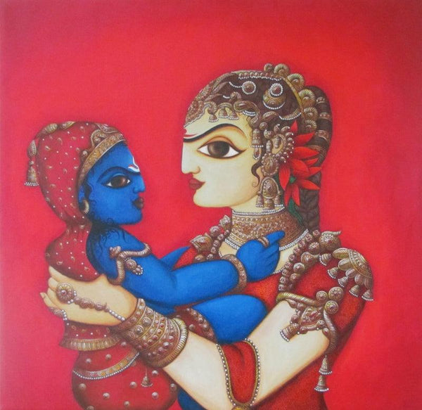 Figurative acrylic painting titled 'Woman With Child', 30x30 inches, by artist Rahul Phulkar on Canvas