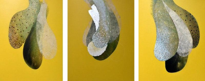 Animals mixed media painting titled 'Womb Series 1', 24x60 inches, by artist Uday Goswami on Canvas