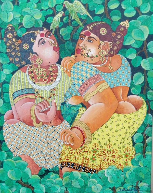 Figurative acrylic painting titled 'Women 1', 30x24 inches, by artist Bhawandla Narahari on Canvas