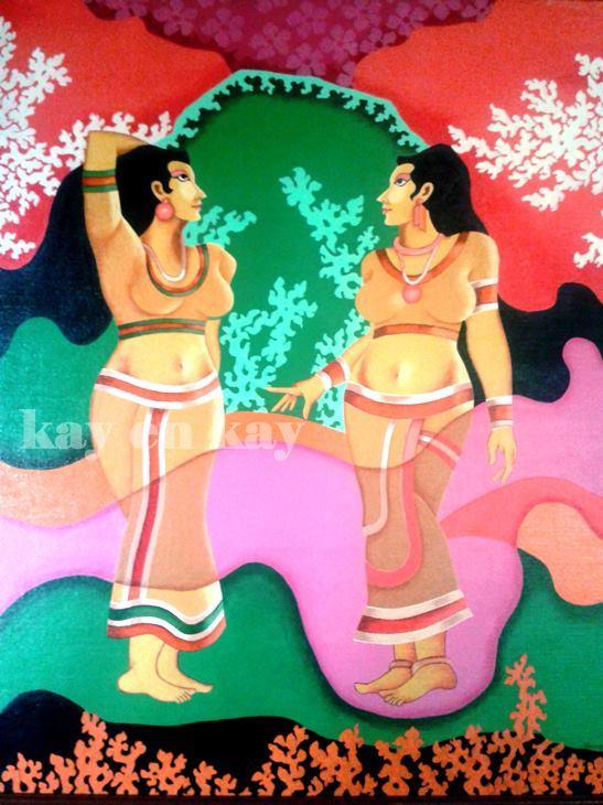 Figurative acrylic painting titled 'Women', 36x30 inches, by artist Narayanankutty Kasthuril on Canvas Board