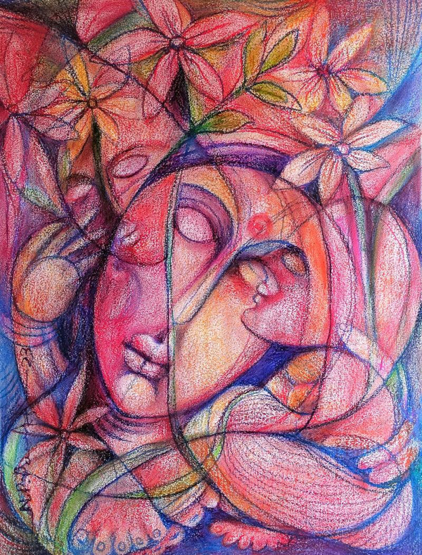 Figurative oil pastel painting titled 'Wonderland 2', 23x20 inches, by artist N P Pandey on Paper