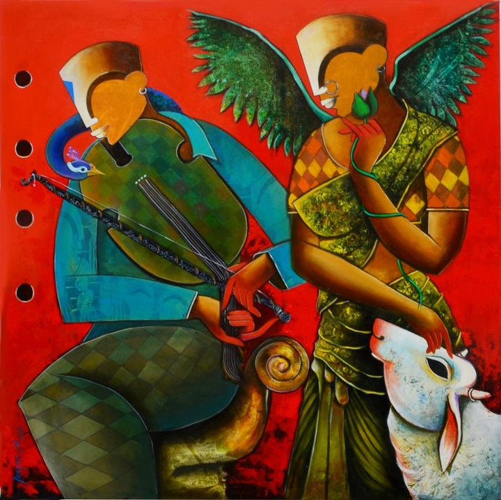 contemporary acrylic painting titled 'Wondrous Beauty', 48x48 inches, by artist Anupam Pal on canvas