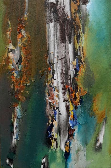 Abstract acrylic painting titled 'Wood Note 88', 36x24 inches, by artist Dilip Mali on Canvas