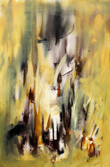 Abstract acrylic painting titled 'Wood Note 90', 36x24 inches, by artist Dilip Mali on Canvas