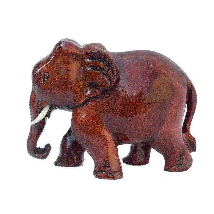 Animals craft titled 'Wooden Brownish Red Elephant', 3x4x2 inches, by artist E Craft on wood