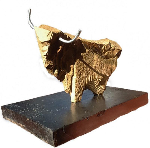 Animals sculpture titled 'Yak', 7x10x5 inches, by artist Ashwam Salokhe on stone and metal