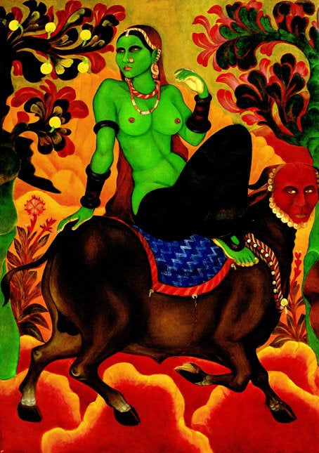 Figurative serigraphs painting titled 'Yayati Sandhya 3', 44x30 inch, by artist A Ramachandran on Paper