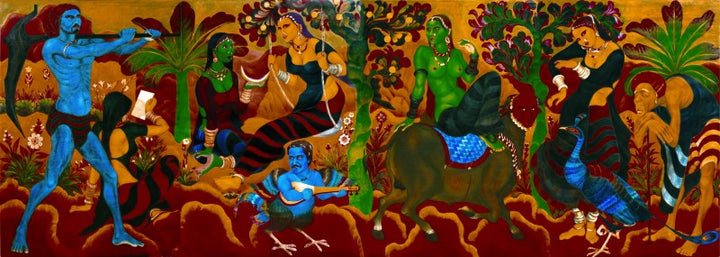 Figurative serigraphs painting titled 'Yayati Sandhya Series', 120x176 inch, by artist A Ramachandran on Paper