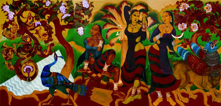 Figurative serigraphs painting titled 'Yayati Ushas Series', 120x176 inch, by artist A Ramachandran on Paper