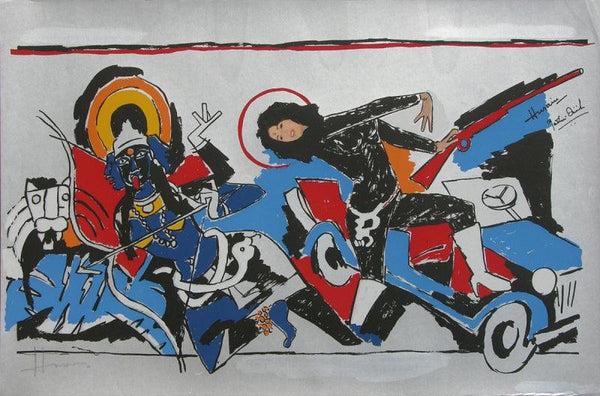 Figurative serigraphs painting titled 'Yeh Kaun Sa Modh Hai Umar Ka 14', 19x29 inches, by artist M. F. Husain on Paper