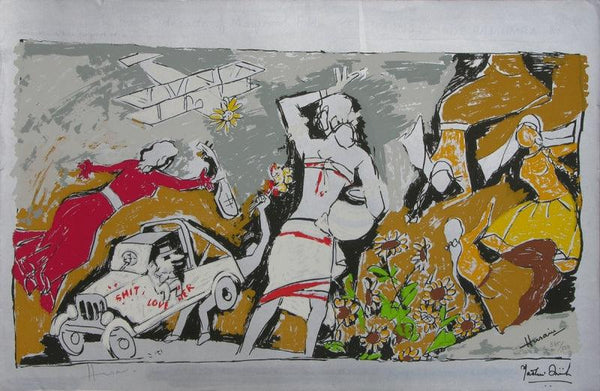 Figurative serigraphs painting titled 'Yeh Kaun Sa Modh Hai Umar Ka 4', 19x29 inches, by artist M. F. Husain on Paper