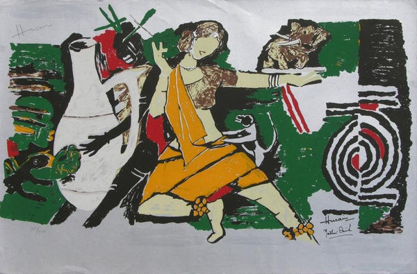 Figurative serigraphs painting titled 'Yeh Kaun Sa Modh Hai Umar Ka 8', 19x29 inches, by artist M. F. Husain on Paper