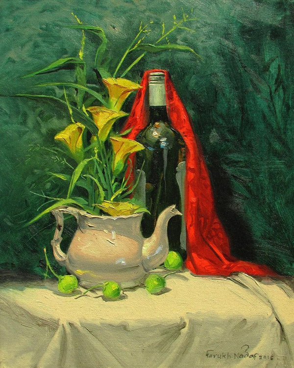 Still-life oil painting titled 'Yellow', 20x16 inches, by artist Farukh Nadaf on Canvas