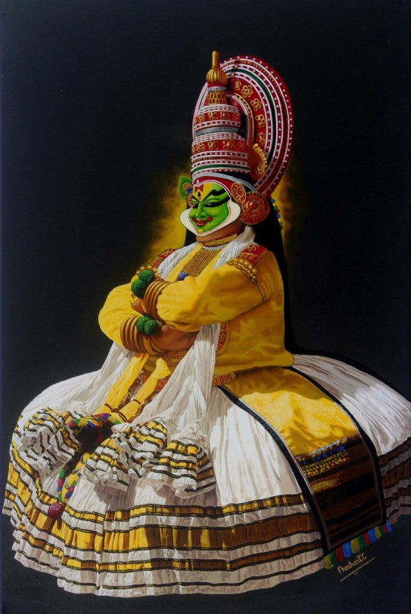 Figurative acrylic painting titled 'Yellow Kathakali', 30x24 inch, by artist Prashantt Yampure on Canvas