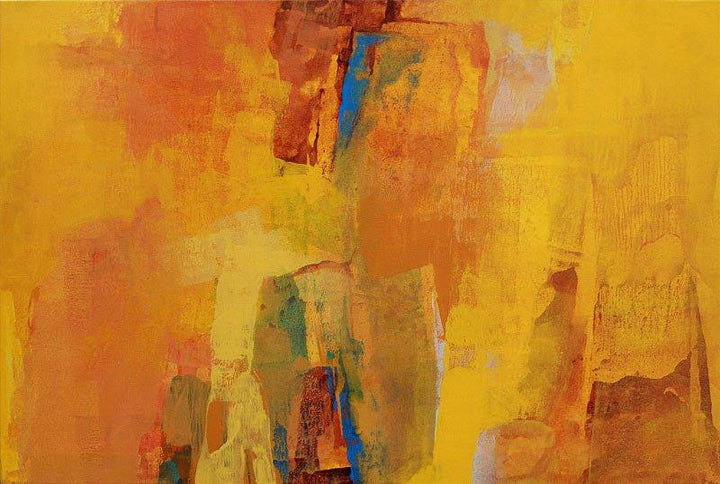 Abstract acrylic painting titled 'Yellow Realm', 24x36 inches, by artist Siddhesh Rane on Canvas