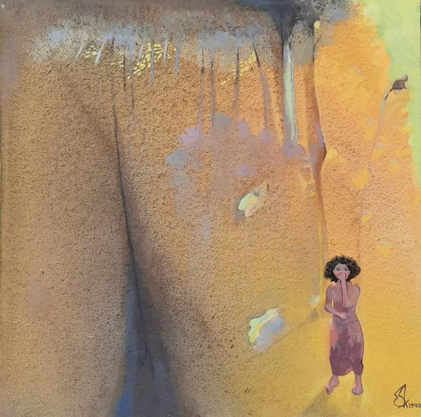 Figurative acrylic painting titled 'Yellow Solitute', 24x24 inches, by artist Sudhakaran Edakandy on Canvas