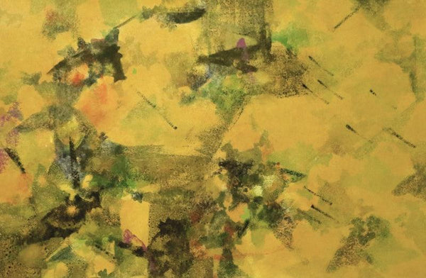 Abstract acrylic painting titled 'Yellow Space', 21x32 inches, by artist Asif Shaikh on paper