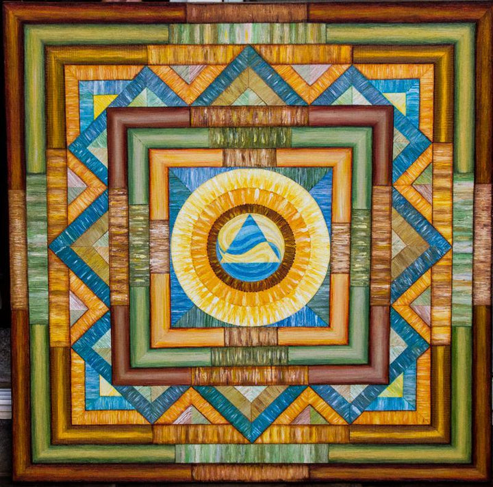 Motivational acrylic painting titled 'Yin yang Mandala 36x 36', 36x36 inches, by artist Manju Lamba on canvas