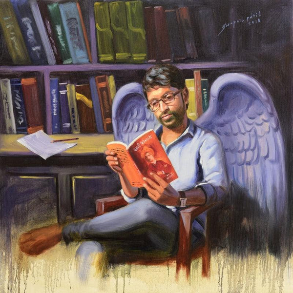 Figurative oil painting titled 'Yo fly', 30x30 inches, by artist Swapniil Paatil on Canvas