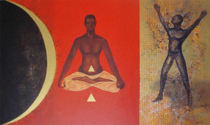 Figurative acrylic painting titled 'YOGA', 60x36 inches, by artist Satish Kale on Canvas