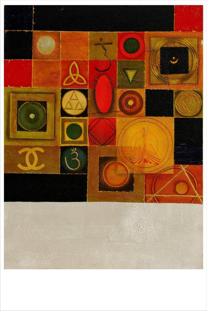 Religious mixed media titled 'Yogic Mantra 1', 48x36 inches, by artist Anurag Swami on Canvas