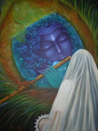 Religious oil painting titled 'Yogita', 40x30 inches, by artist Rakhi Baid on Canvas