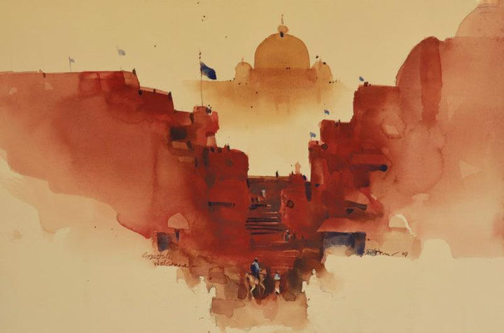 Landscape watercolor painting titled 'Your Graceful Welcome', 15x22 inches, by artist Prashant Prabhu on Paper